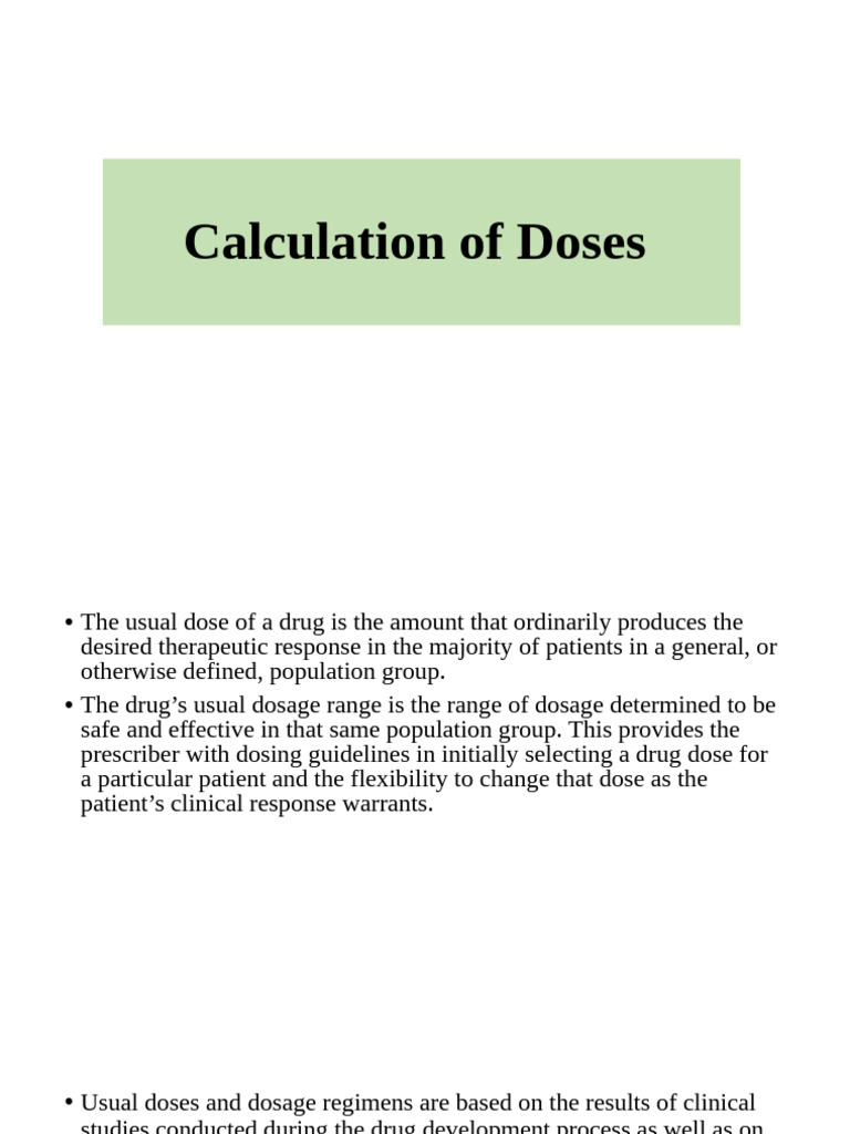 Calculation of Doses | PDF | Chemistry | Dose (Biochemistry)