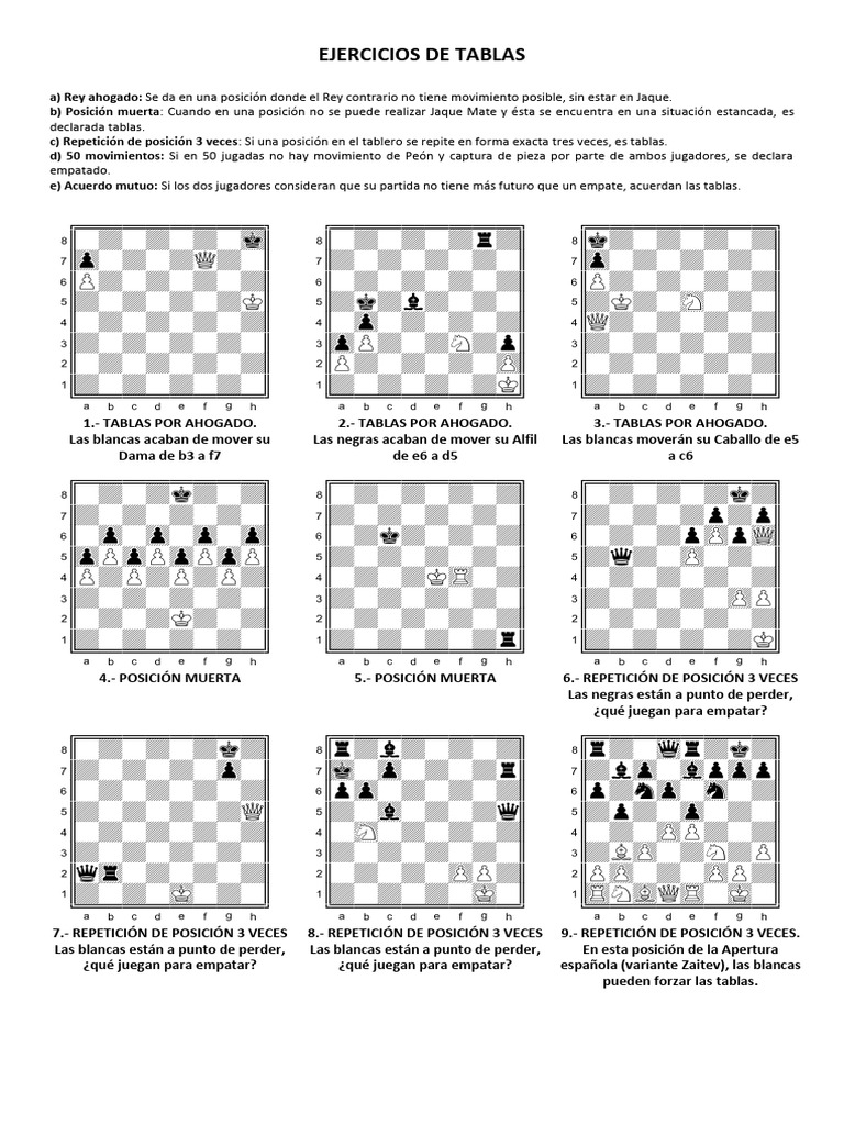 Ejercicios de Tablas en Ajedrez | PDF | Juegos tradicionales | Juegos ...