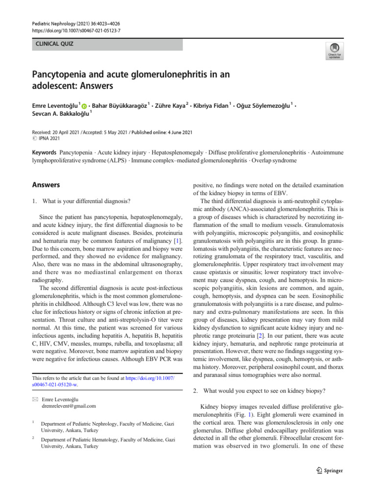 Pancytopenia & Glomerulonephritis Case Study | PDF | T Cell | Medical ...