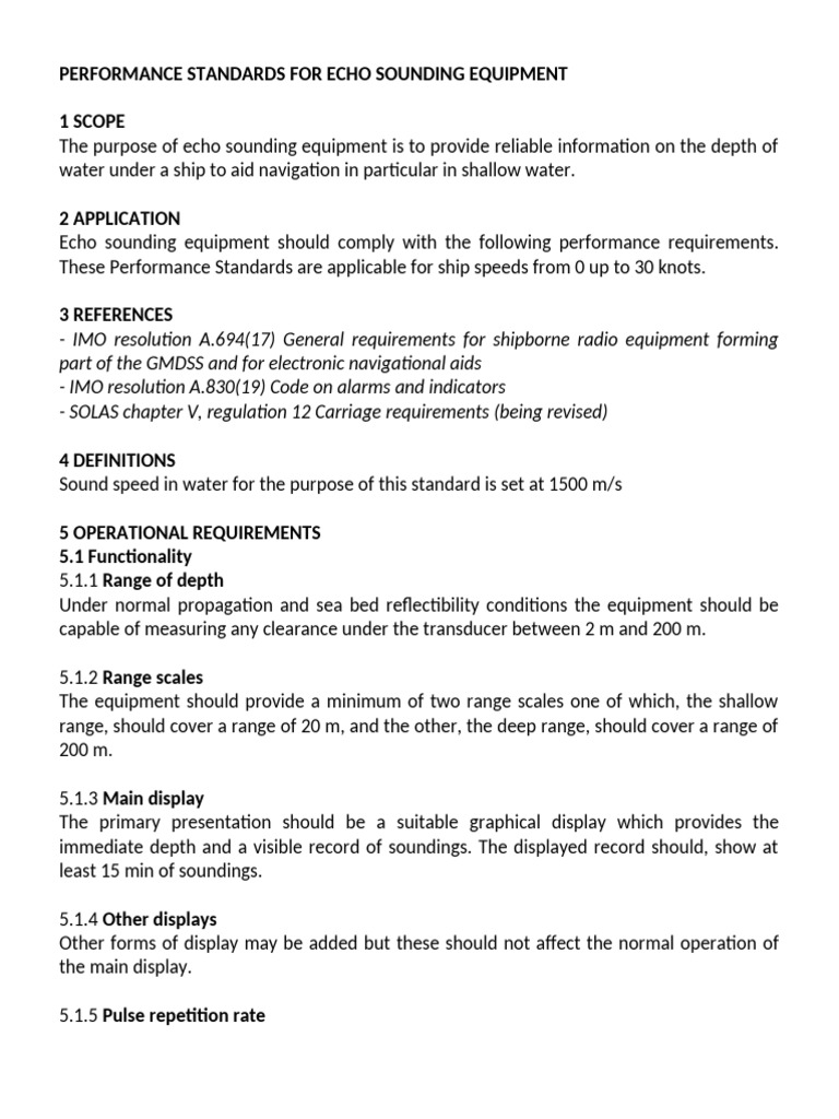 Echo Sounding Equipment Performance Standards | PDF