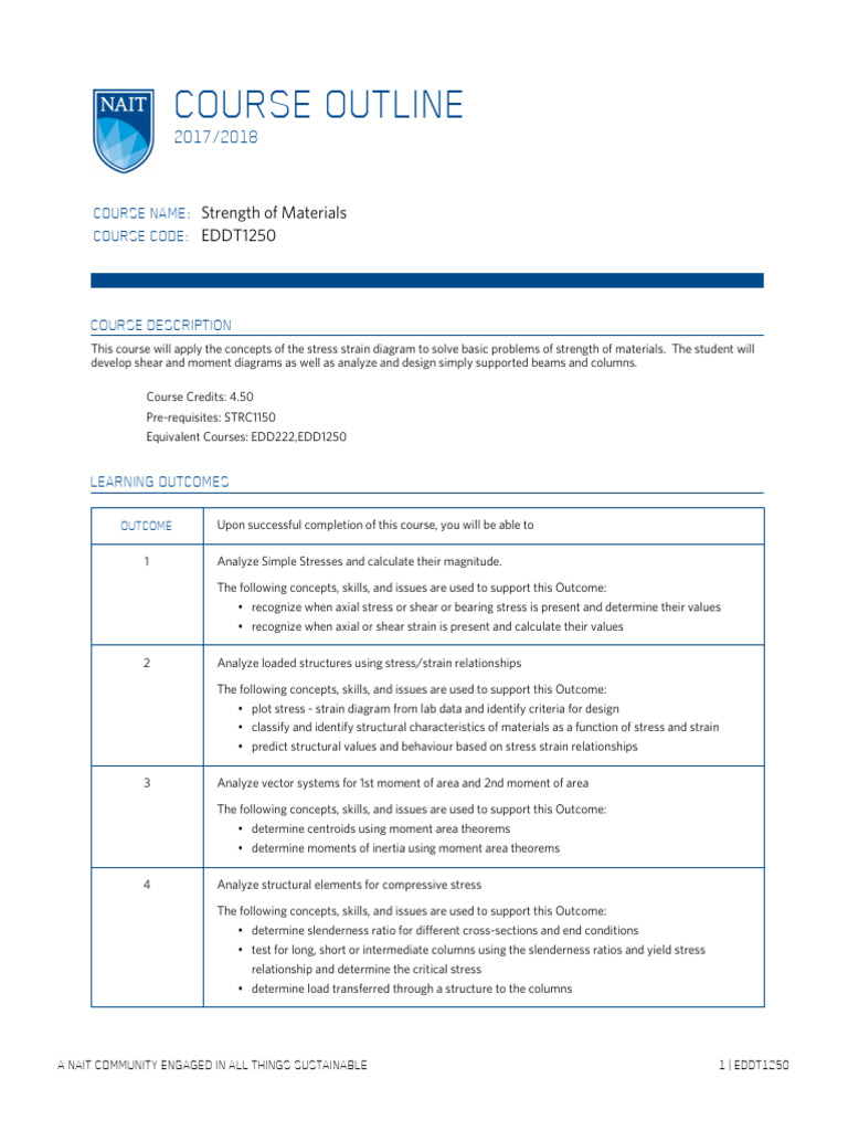 Course Outline EDDT1250 - 2017 | PDF | Beam (Structure) | Bending