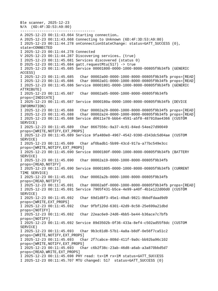 BLE Scanner Connection Log 2025 | PDF | Computing | Computer Engineering
