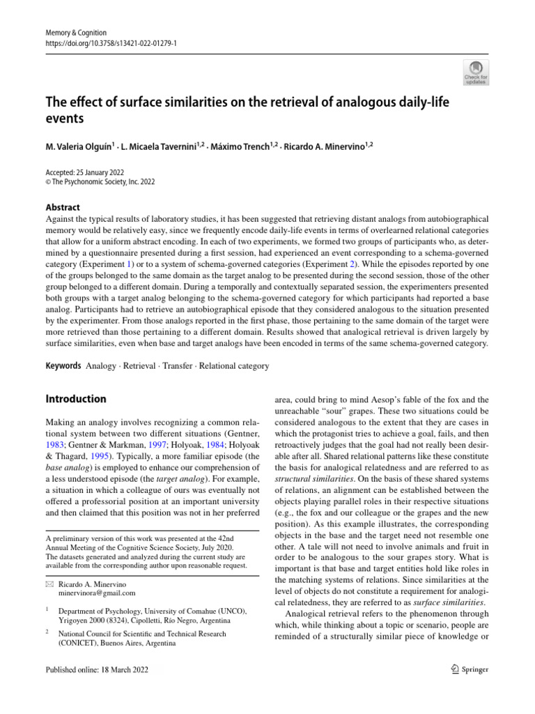 Surface Similarities in Analogical Retrieval | PDF | Analogy | Memory