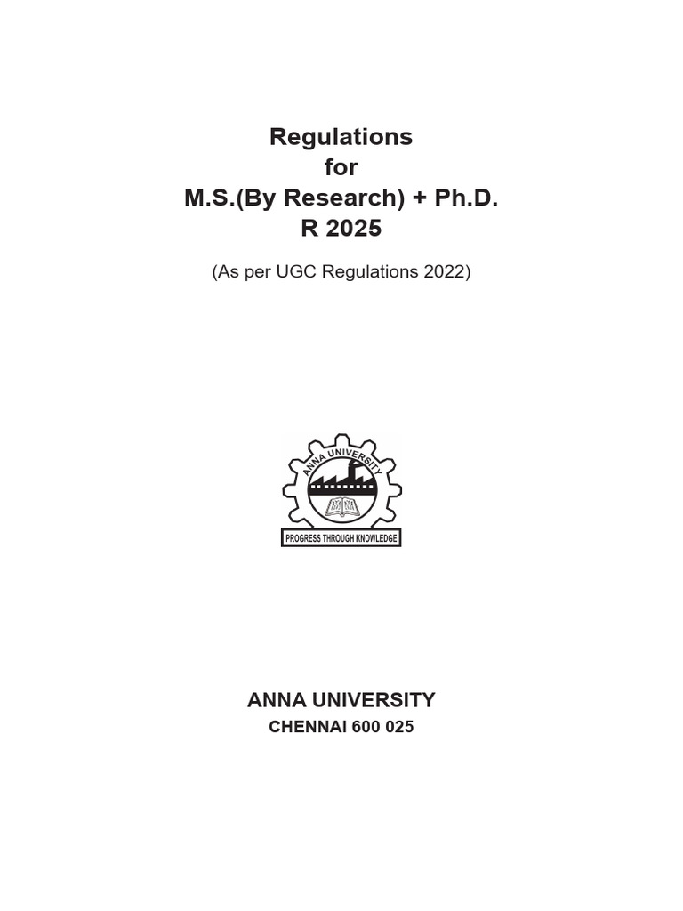 Anna University M.S. & Ph.D. Regulations 2025 | PDF | Thesis | Doctor ...