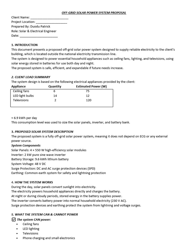 Off-Grid Solar Power System Proposal | PDF | Photovoltaic System ...