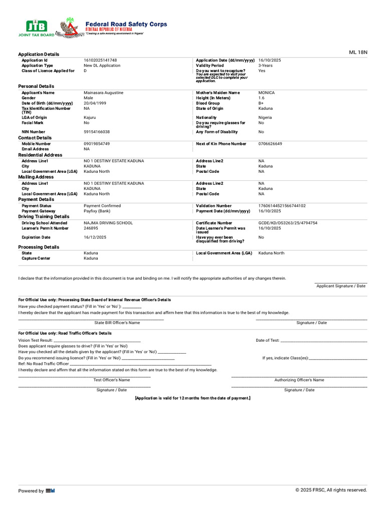New Driver's License Application Form | PDF