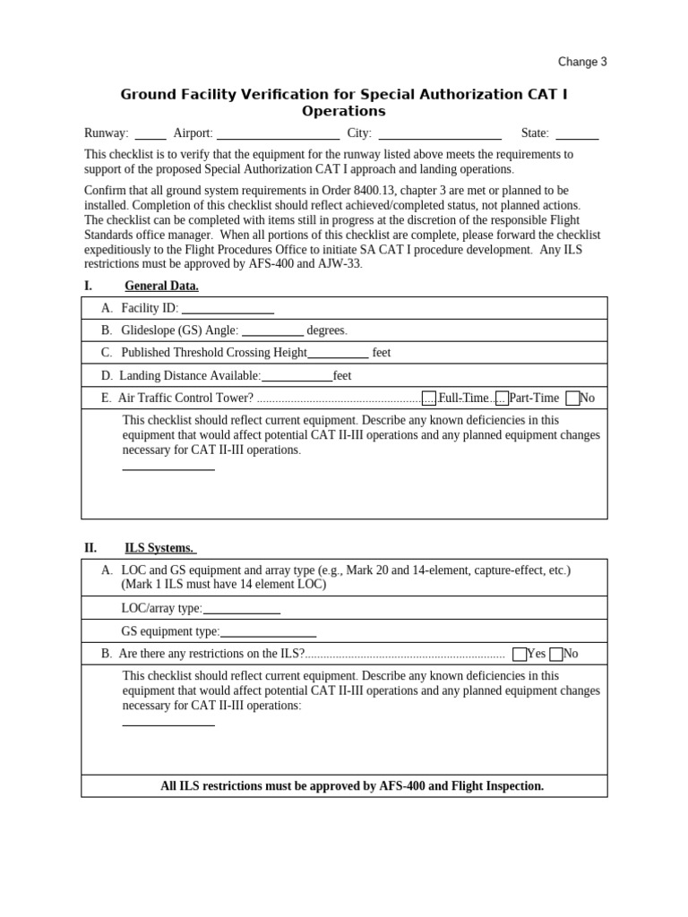 CAT I Ground Facility Verification Checklist | PDF | Aviation Accidents ...