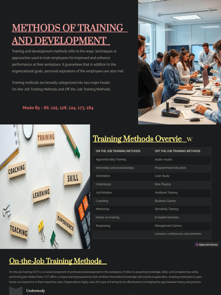 Training and Development Methods Guide | PDF | Decision Making | Simulation