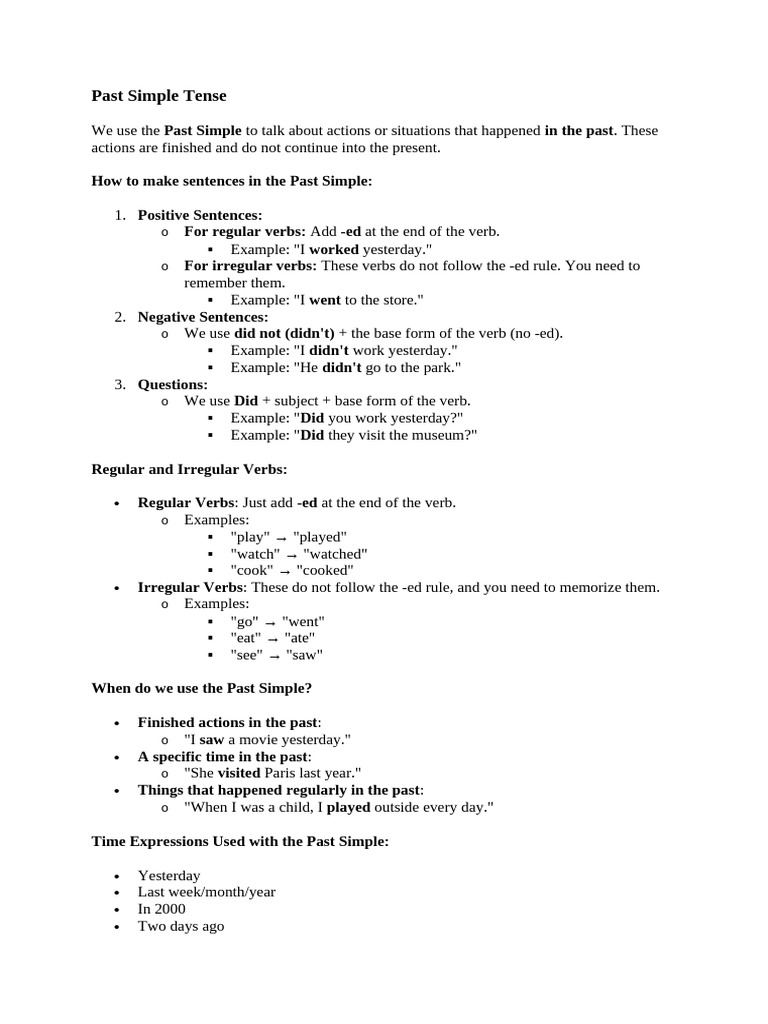 Understanding Past Simple Tense | PDF | Verb | Grammatical Tense