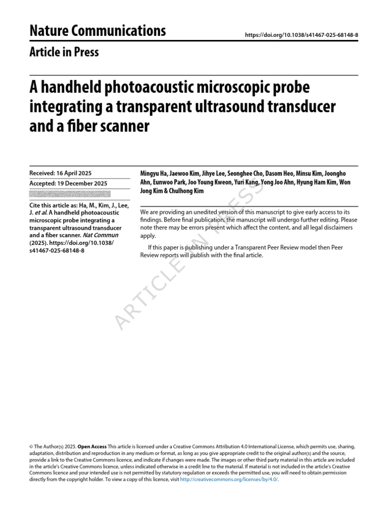 Handheld Photoacoustic Microscopy Probe | PDF | Medical Imaging | Lymph
