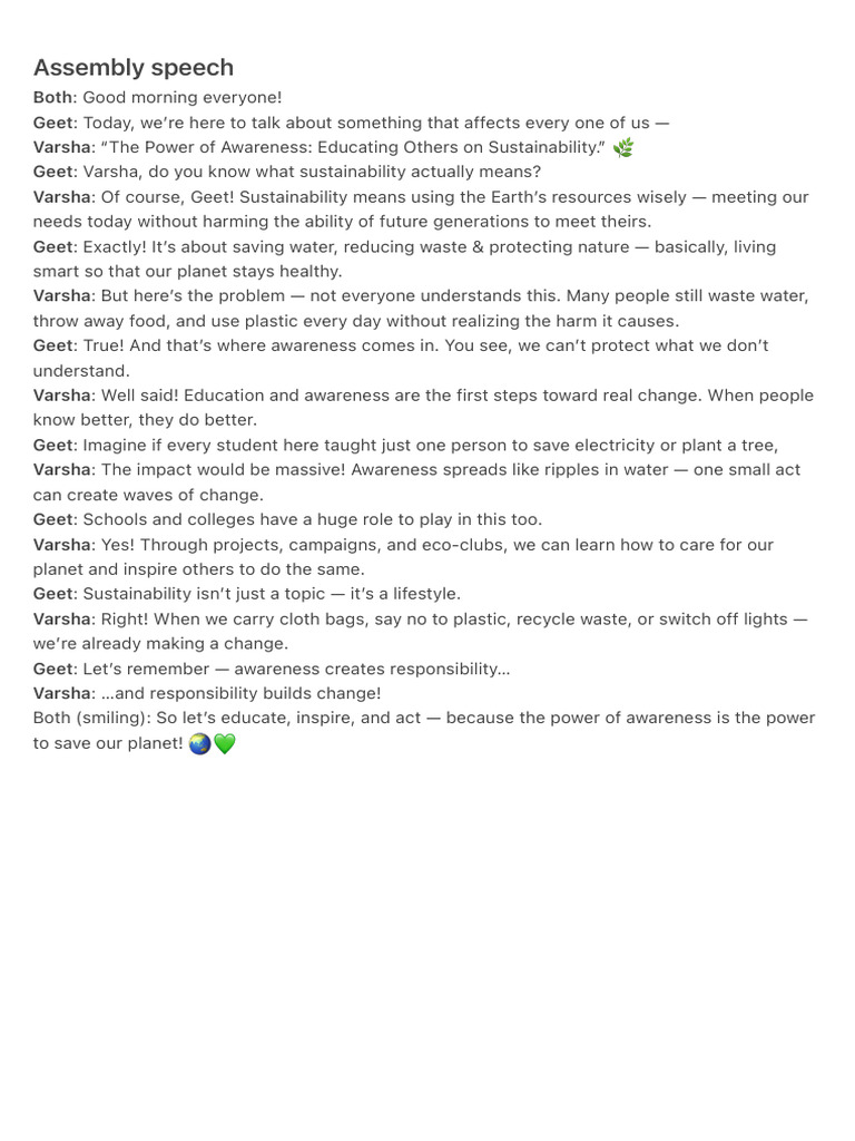 Assembly Speech | PDF
