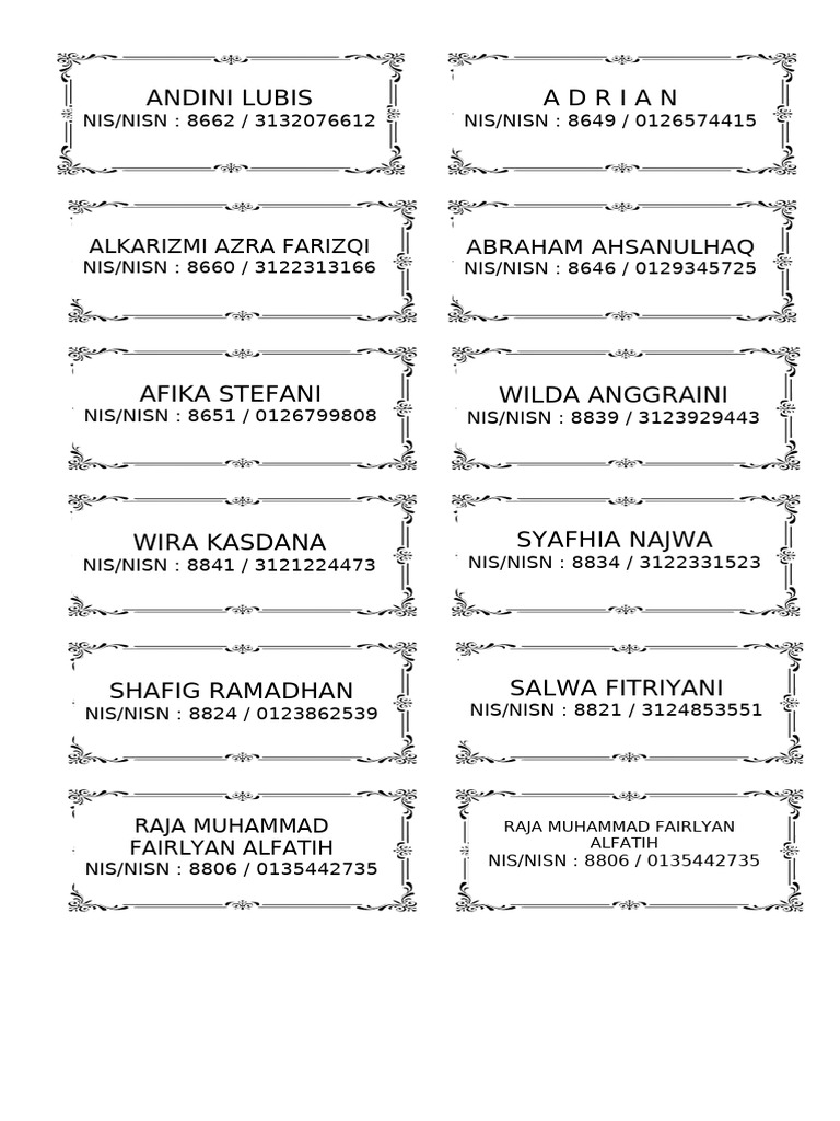 Student NIS/NISN List | PDF