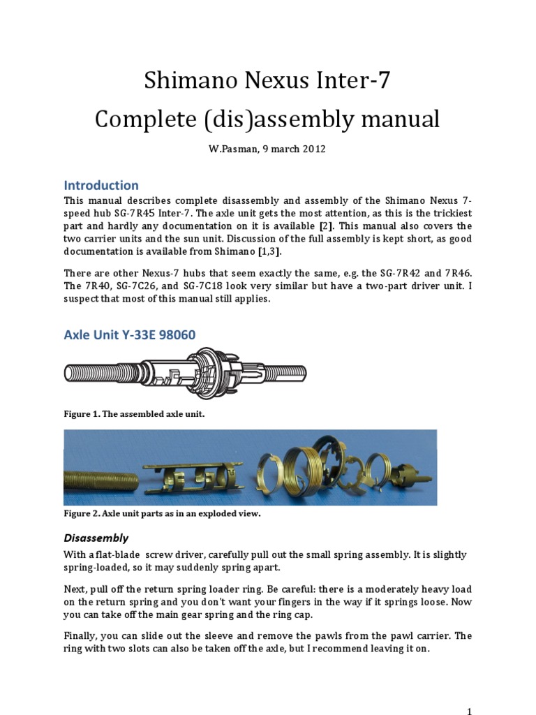 Shimano Nexus 7 Complete Assembly Manual PDF Machines Mechanical