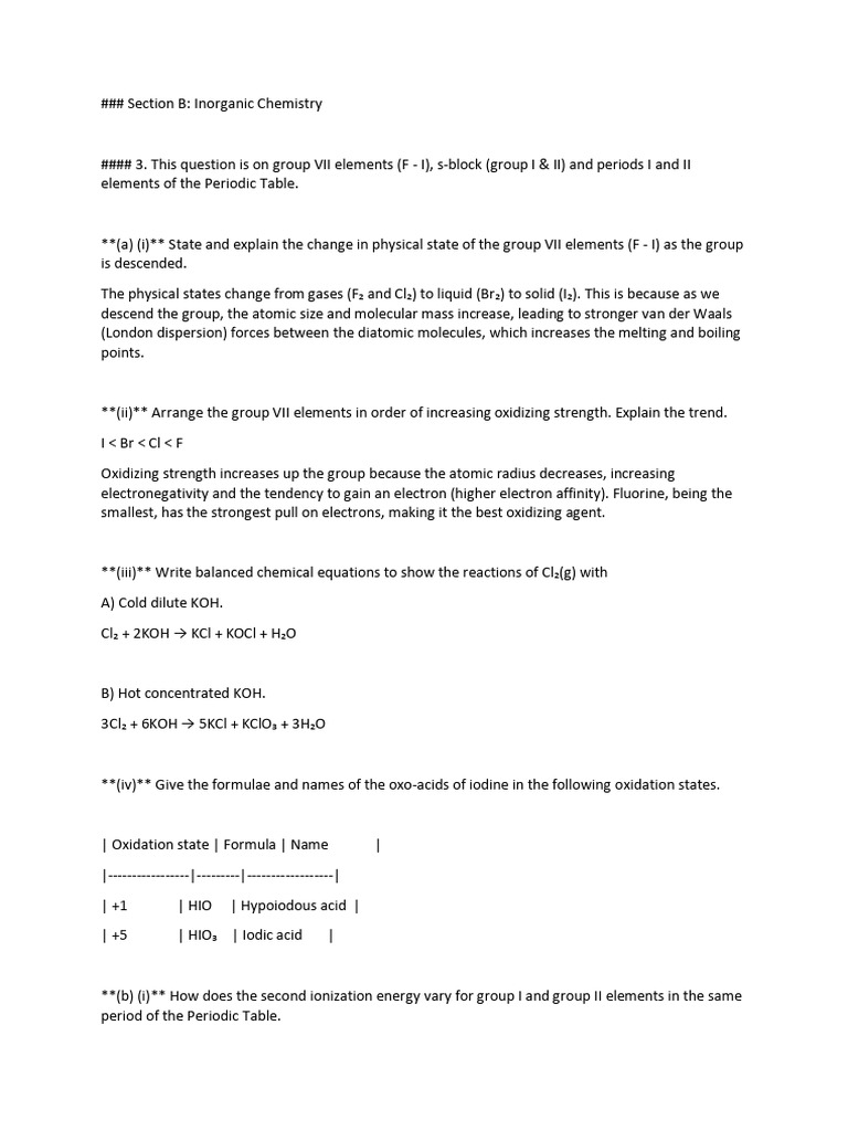 Inorganic Chemistry: Group Trends & Properties | PDF | Molecules ...