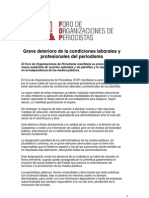 Grave Deterioro de La Condiciones Laborales y Profesionales del Periodismo . Comunicado del FOP