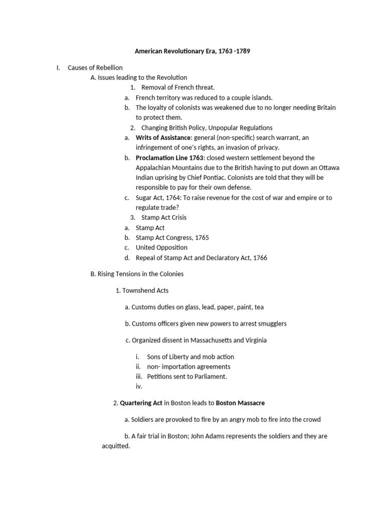 Causes and Events of the American Revolution | PDF | United States Bill ...