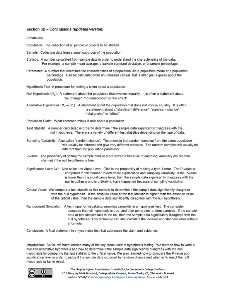 Hypothesis Testing Conclusions Explained | PDF | P Value | Statistical ...