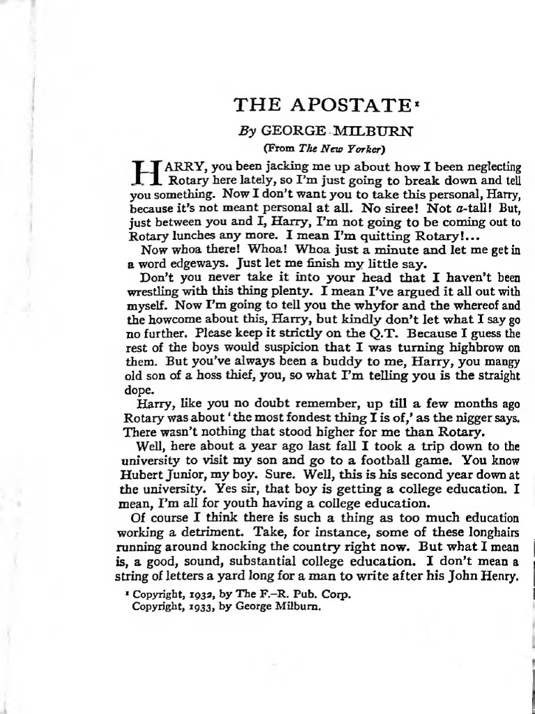 George Milburn-The Apostate-BASS-1933 | PDF