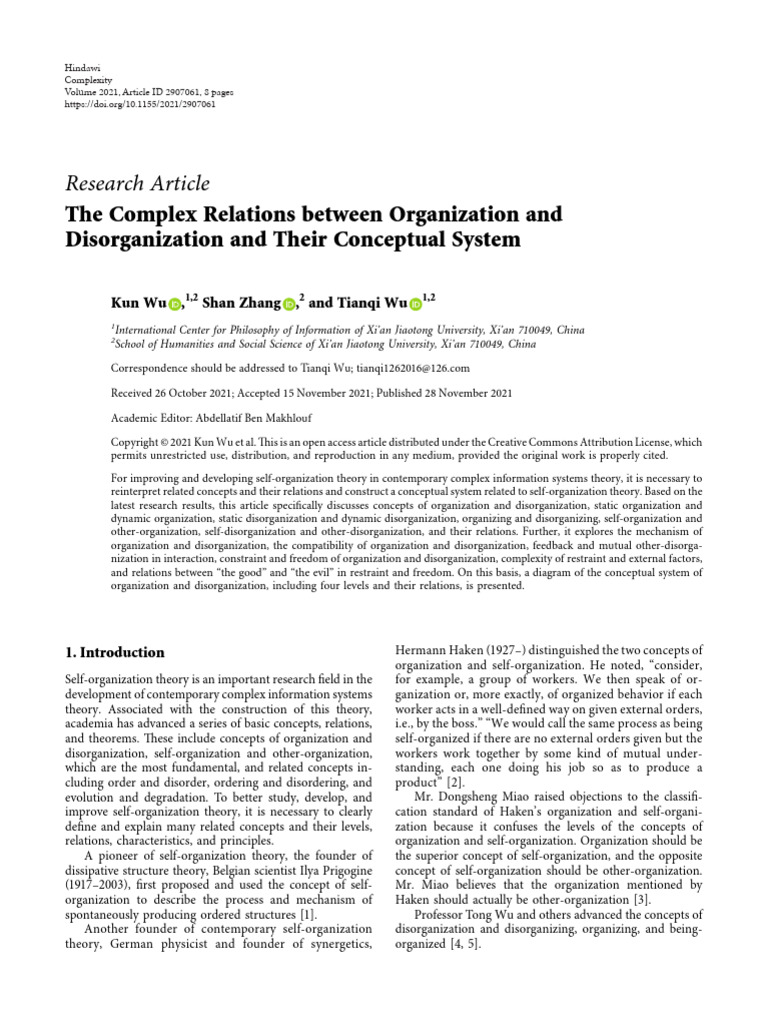 Organization vs. Disorganization Concepts | PDF | Self Organization ...