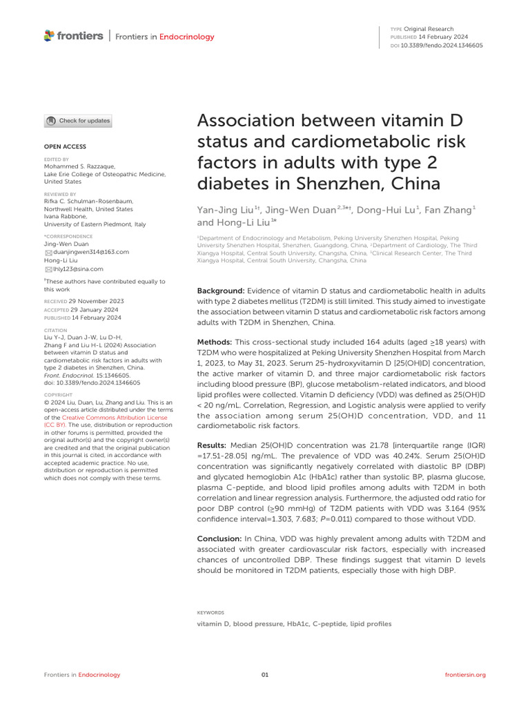 Vitamin D and Cardiometabolic Risk in T2DM | PDF | Vitamin D | Diabetes