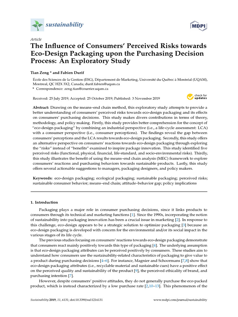 Consumer Risks in Eco-Design Packaging | PDF | Risk | Attitude (Psychology)