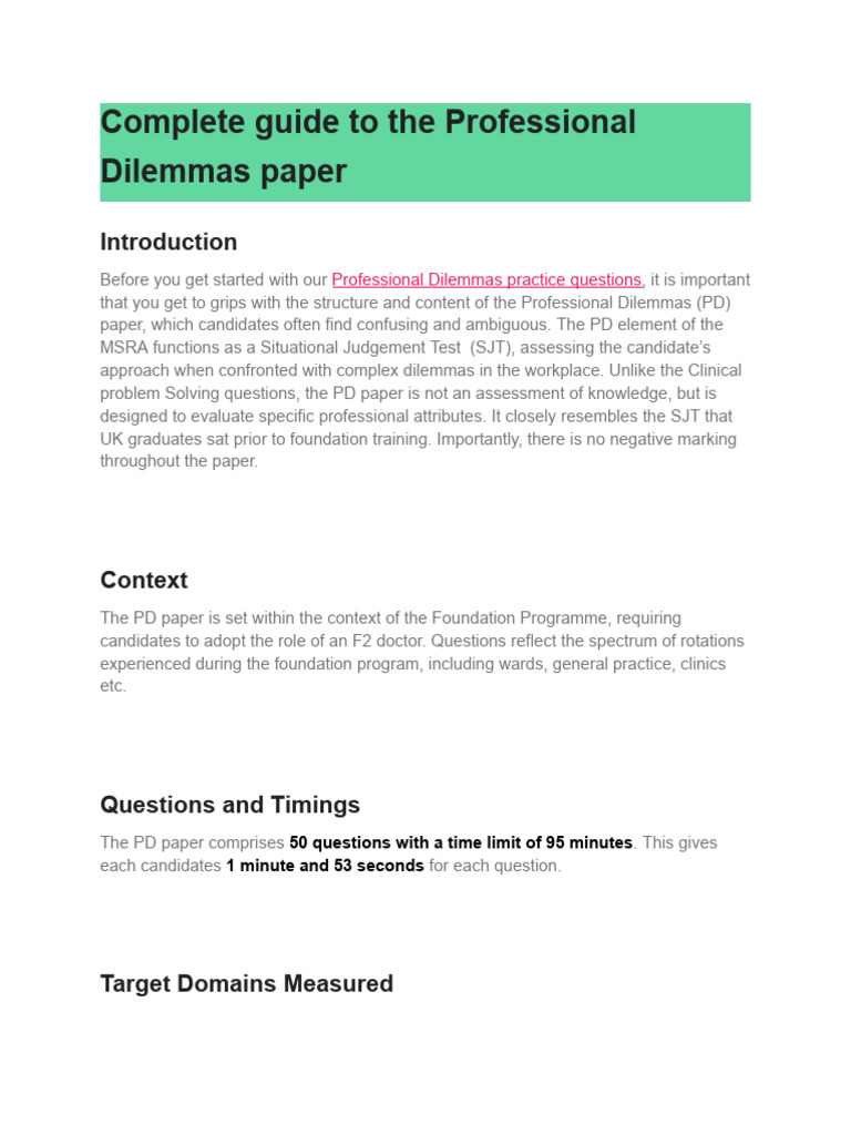 Professional Dilemmas Paper Guide | PDF | Multiple Choice | Empathy