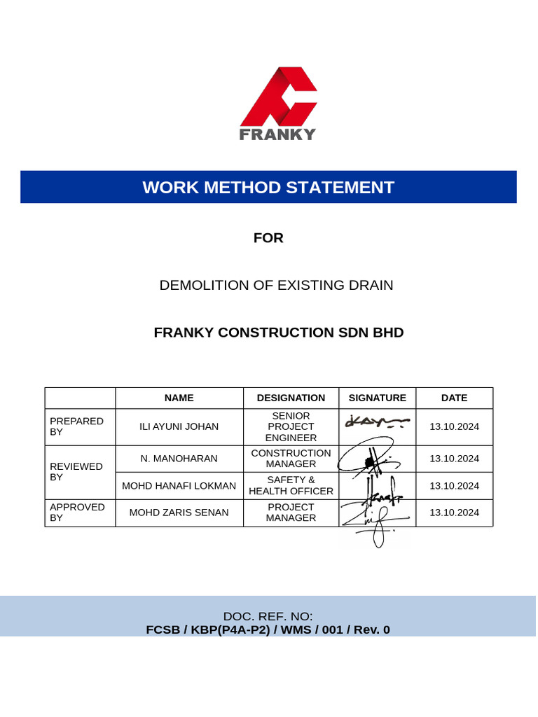 Demolition Method Statement for Drain | PDF | Personal Protective ...