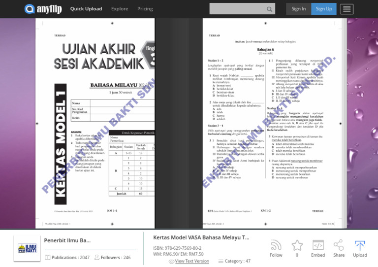 VASA Model Paper for Malay Language | PDF