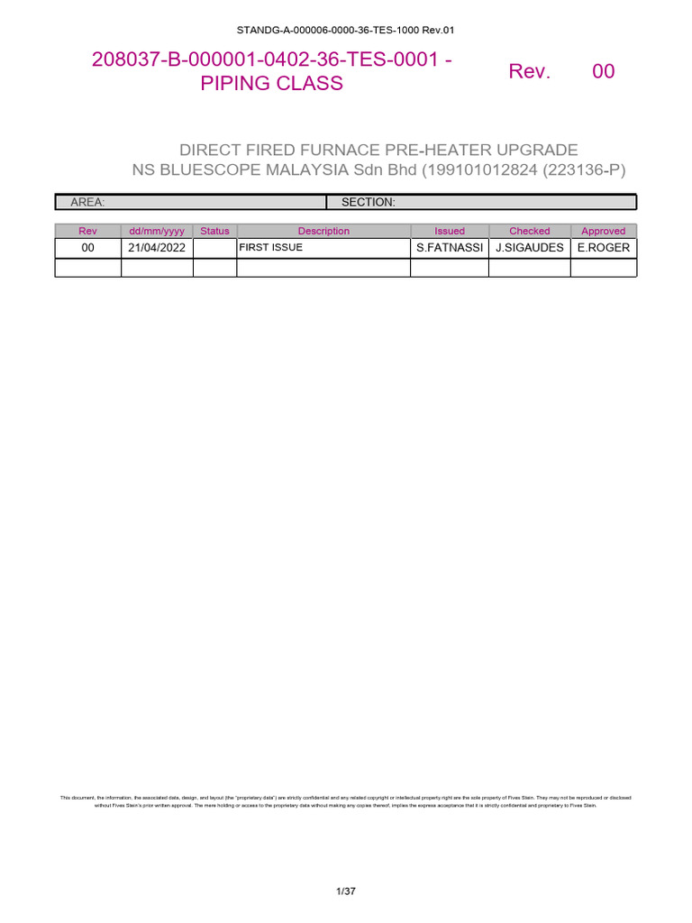 B 000001 0402 36 Tes 0001 00 - Piping Class | PDF | Valve | Pipe (Fluid ...