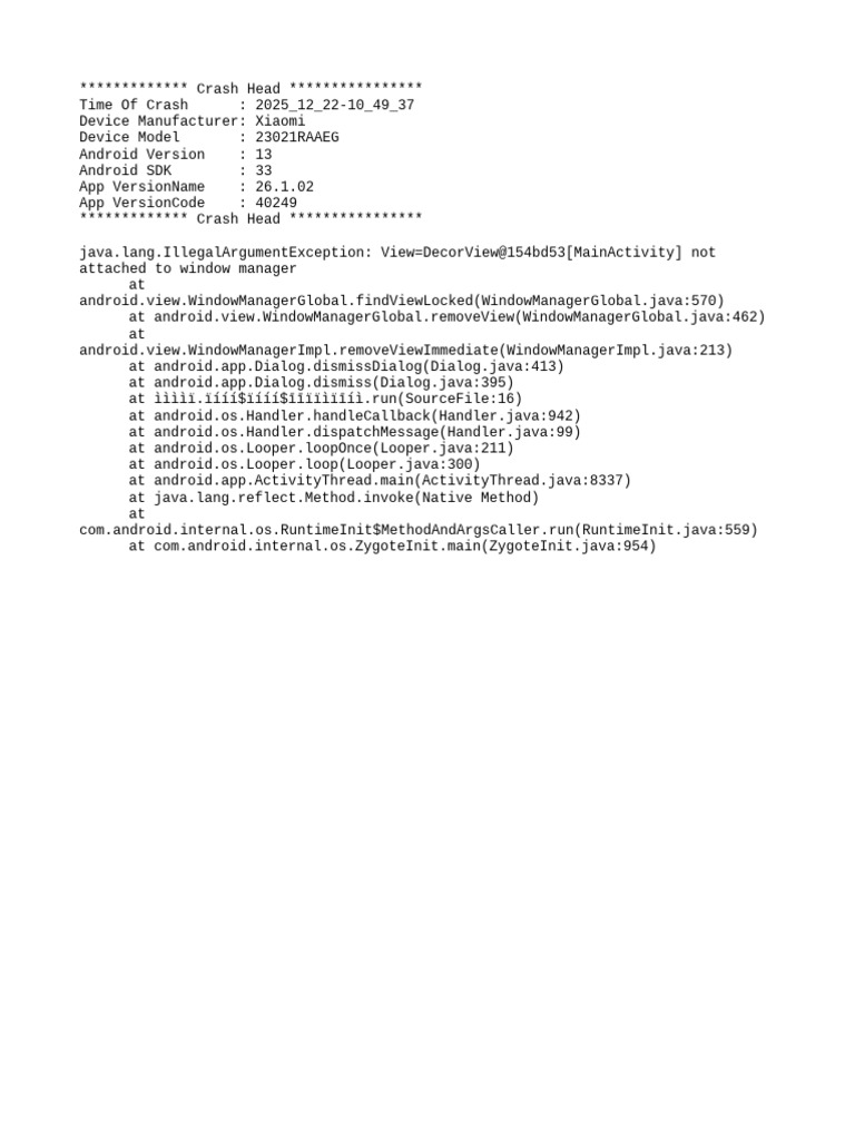 Xiaomi App Crash Log Analysis | PDF