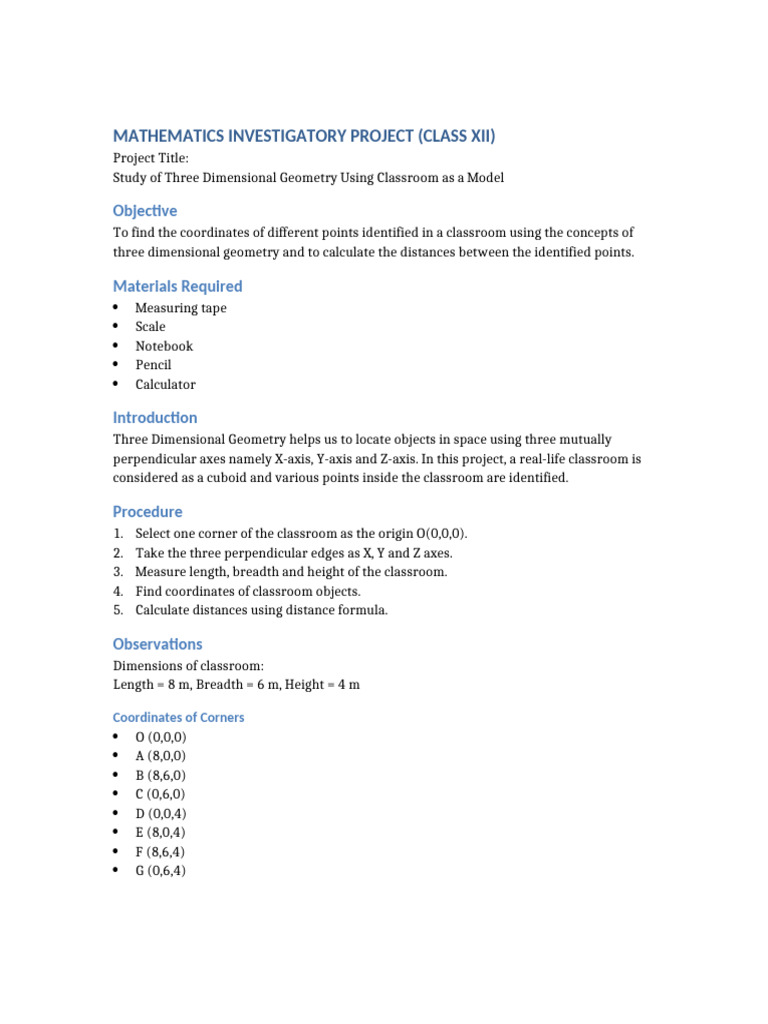 3D Geometry Project in Classroom Model | PDF
