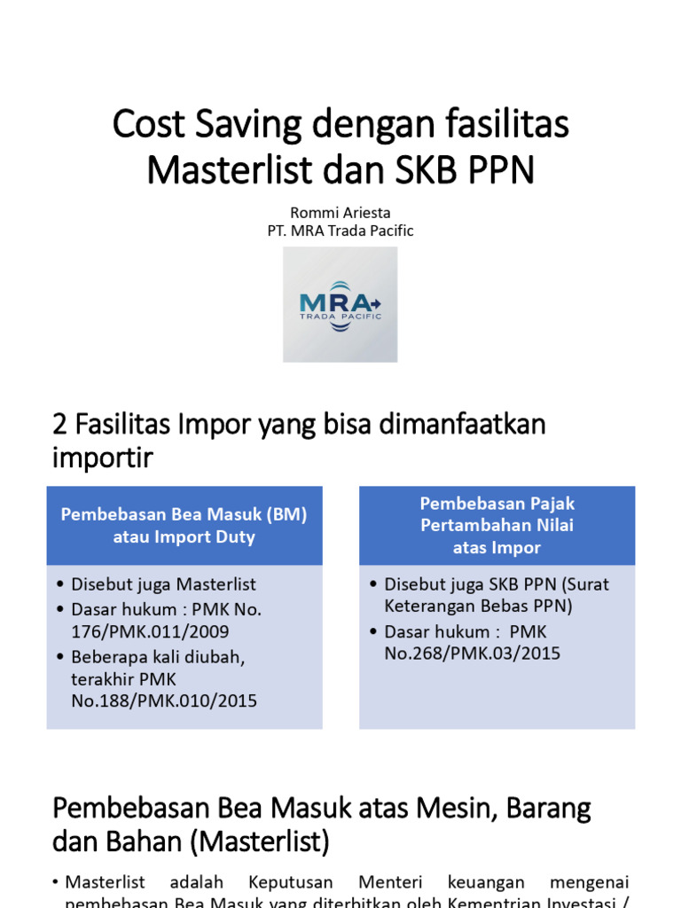Hemat Biaya Impor: Masterlist & SKB PPN | PDF