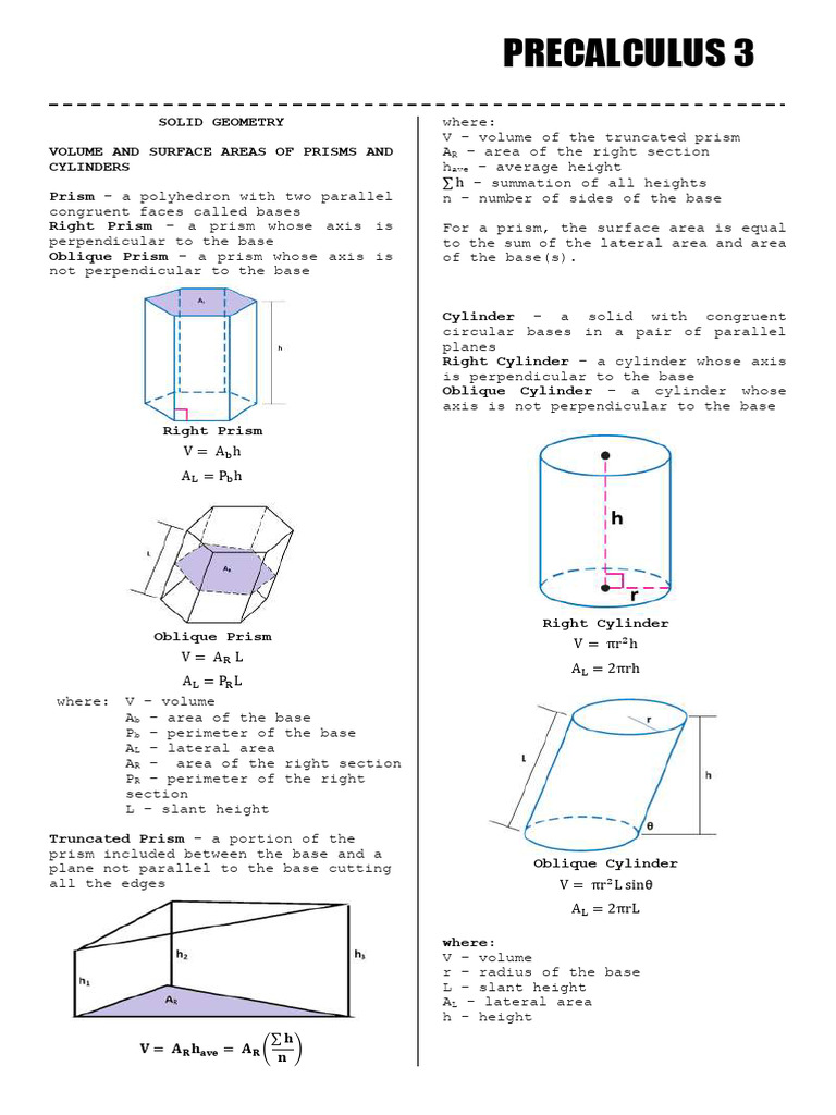 Pre Calculus 3 Solid Geometry and Analytic Geometry Notes | PDF ...
