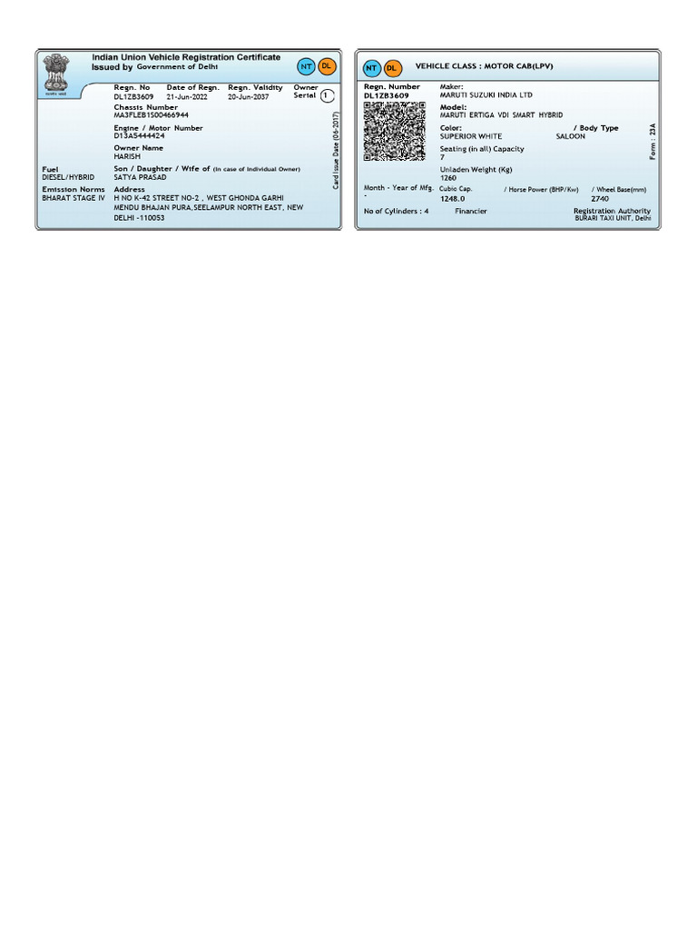 Delhi Vehicle Registration Details | PDF