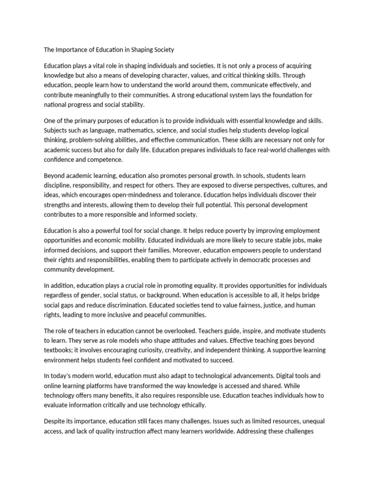 The Role of Education in Society | PDF | Learning | Intelligence