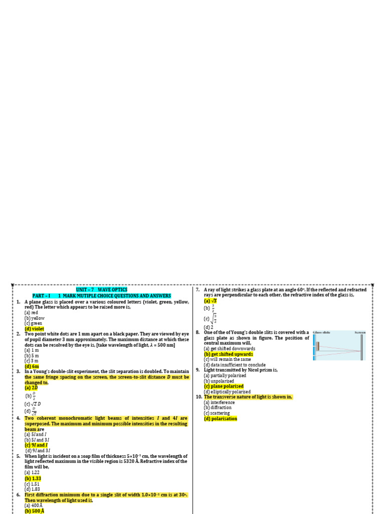 12 Unit 7 Revise EM With Highlight | PDF | Diffraction | Angular Resolution