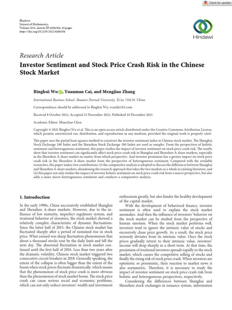 Investor Sentiment and Stock Crash Risk | PDF | Stocks | Stock Market