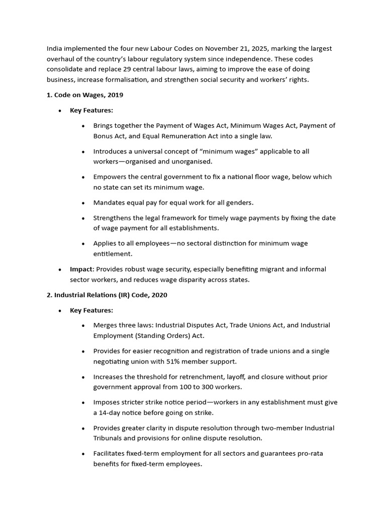 India’s New Labour Codes Overview 2025 | PDF | Employment | Labour Law