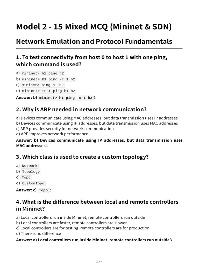 Mininet & SDN MCQ Practice Quiz | PDF | Computer Network | Computer ...