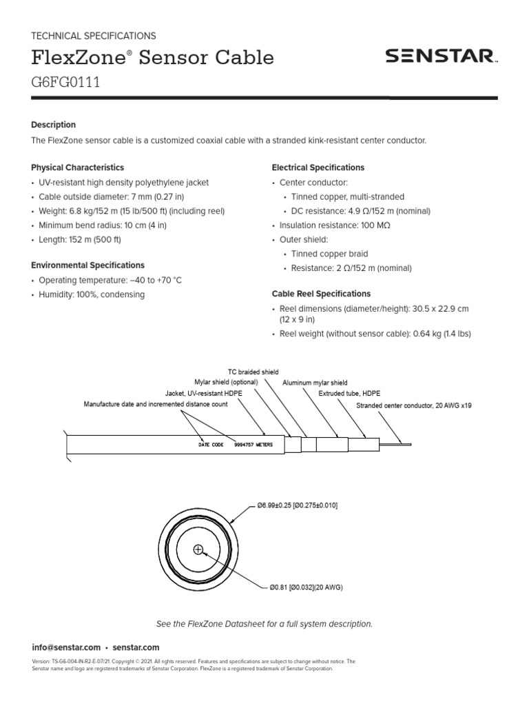 FlexZone Sensor Cable Specifications | PDF | Coaxial Cable | Electrical ...