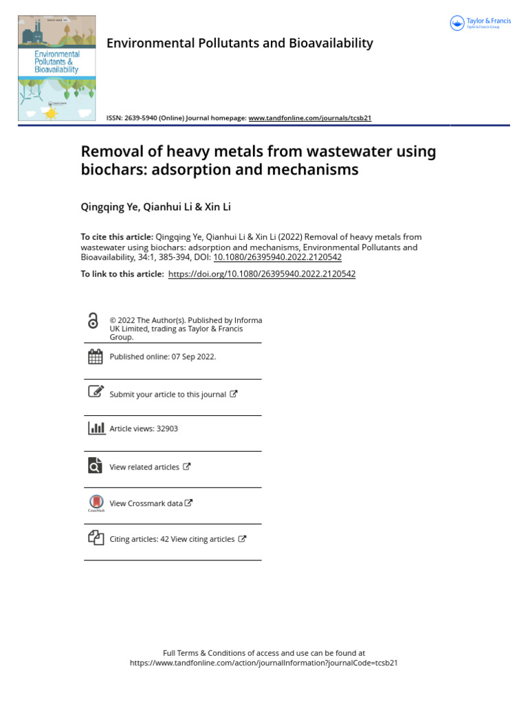 Removal of Heavy Metals From Wastewater Using Biochars Adsorption and ...
