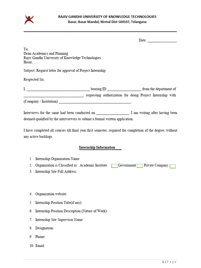 Project Internship Approval Request Form | PDF | Internship | Job Hunting