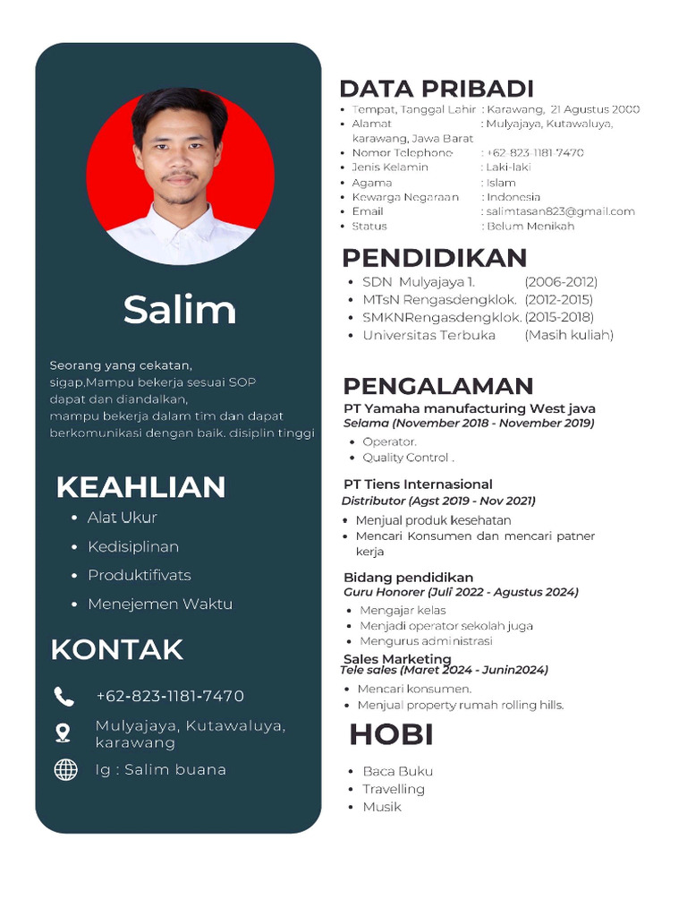 CV Lamaran Salim Baru - 20240911 - 201322 | PDF