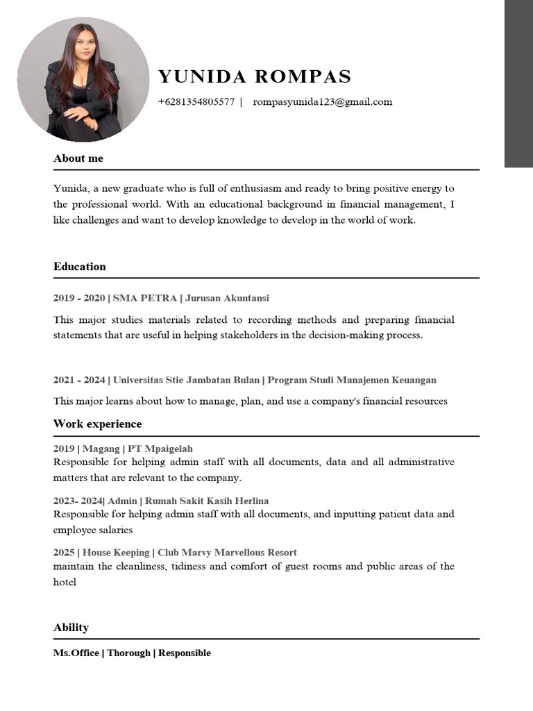 CV Yunida Rompas | PDF