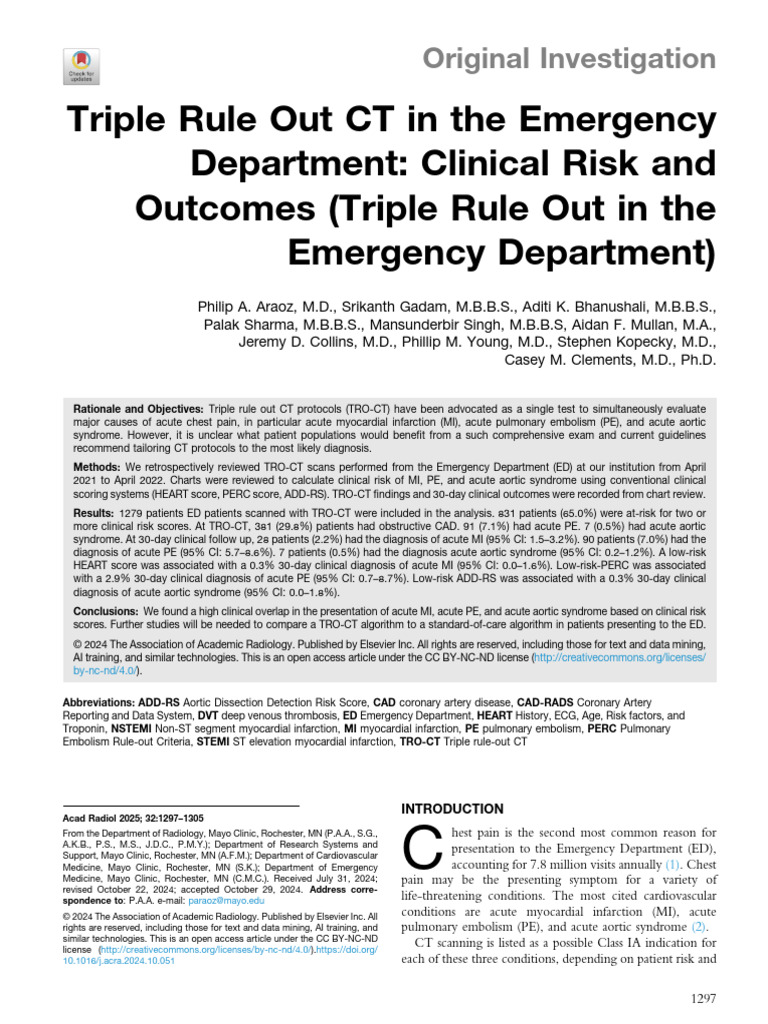Triple Rule Out CT in ED Outcomes | PDF | Myocardial Infarction | Heart