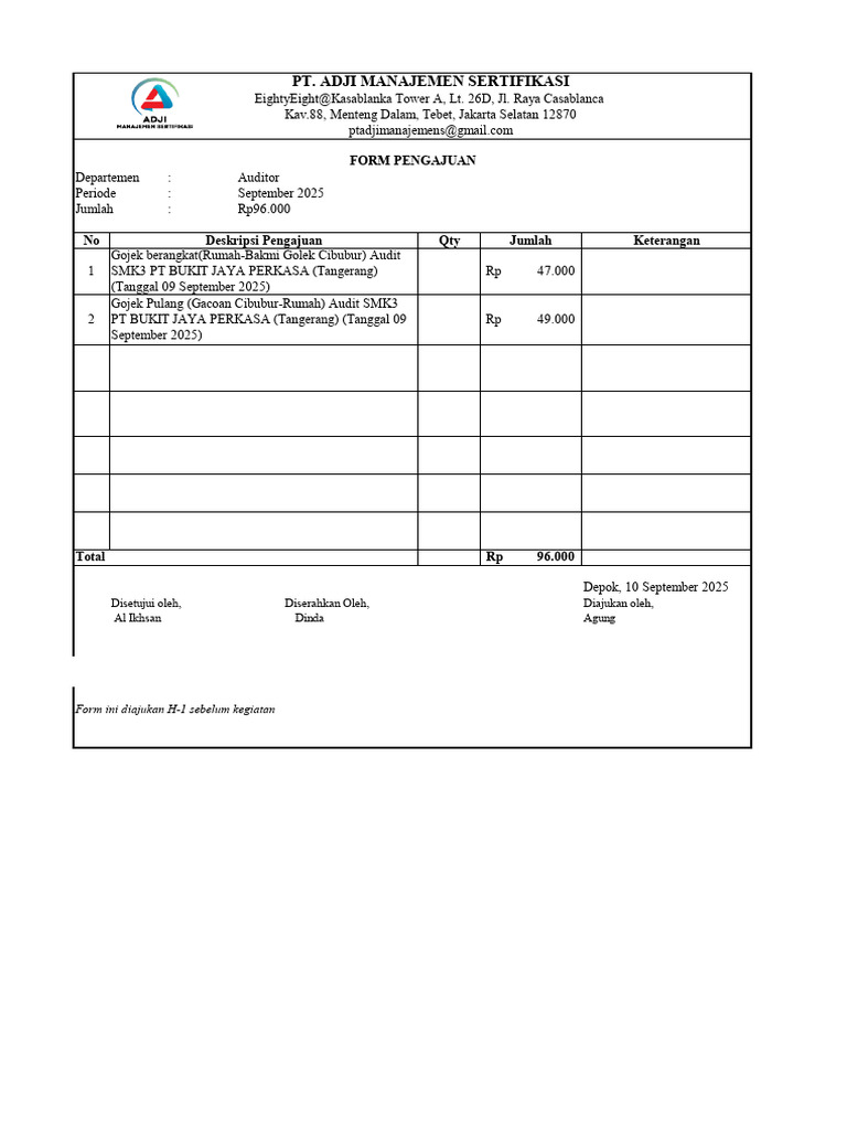 Form Pengajuan OPS Agung - 10.09.2025 | PDF