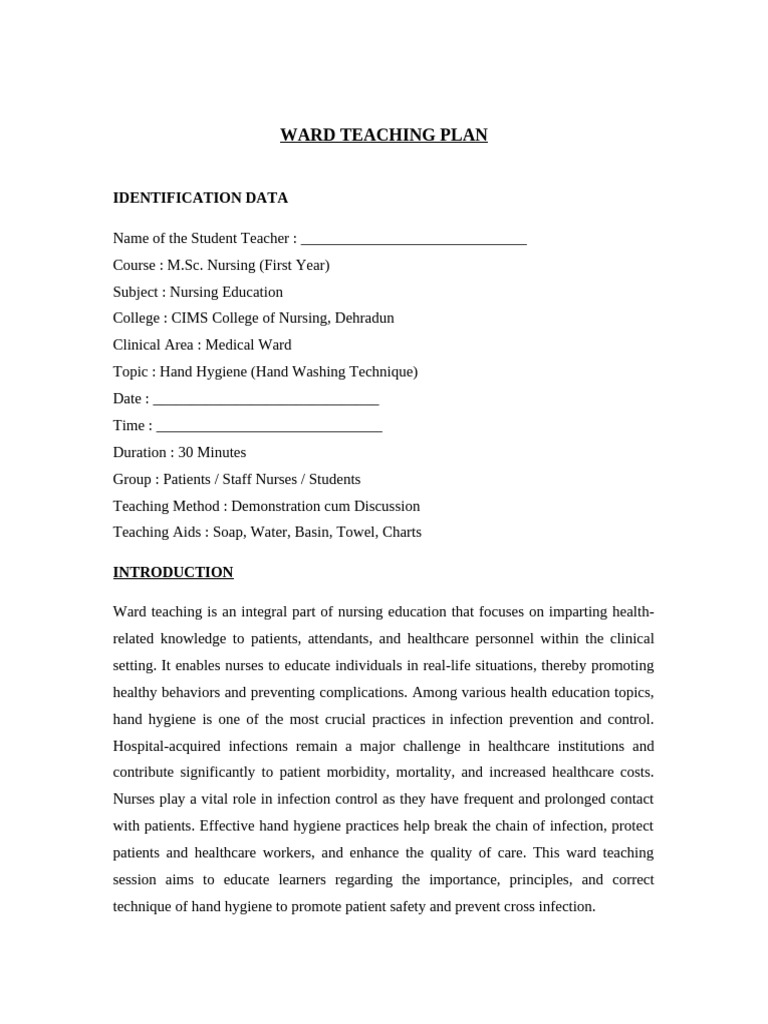 Hand Hygiene Teaching Plan for Nurses | PDF | Hand Washing | Hygiene