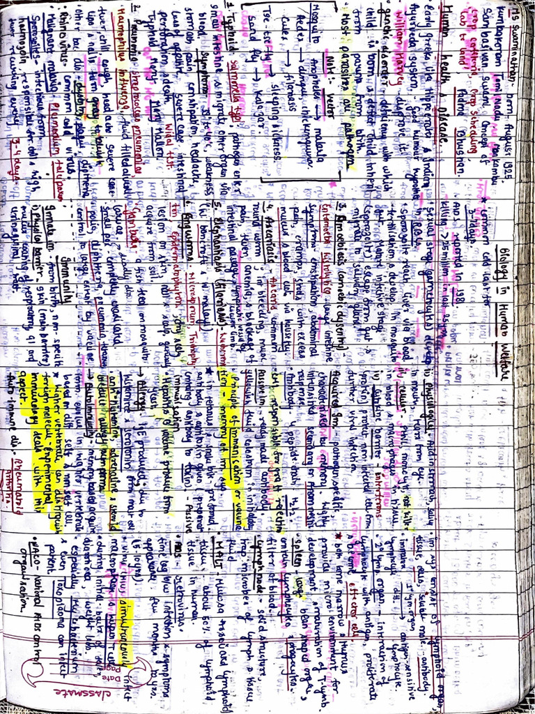 Human Health and Disease Bio Short Notes | PDF