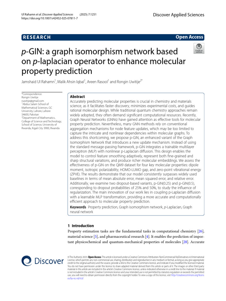 PGIN A Graph Isomorphism Network Based | PDF | Molecules ...