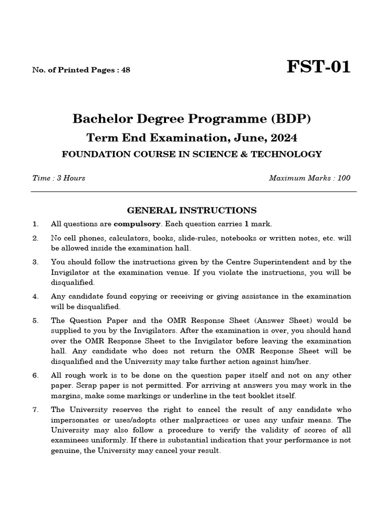 FST-01 Exam Guidelines and Questions | PDF | Science | Planets